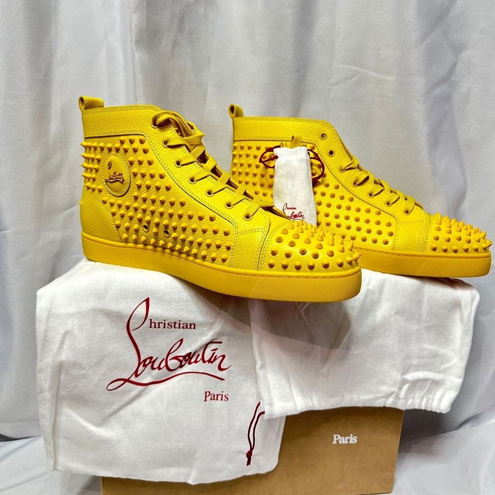 š„SOLDš„NWT CHRISTIAN LOUBOUTIN MEN'S LOUIS FLAT LEATHER SPIKE HIGH-TOP SNEAKERS - Picture 2 of 16